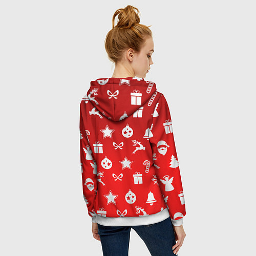 Женская толстовка на молнии Новогодний узор красный градиент / 3D-Белый – фото 4
