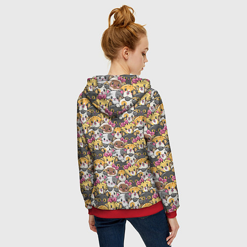 Женская толстовка на молнии Котики Много котиков! / 3D-Красный – фото 4