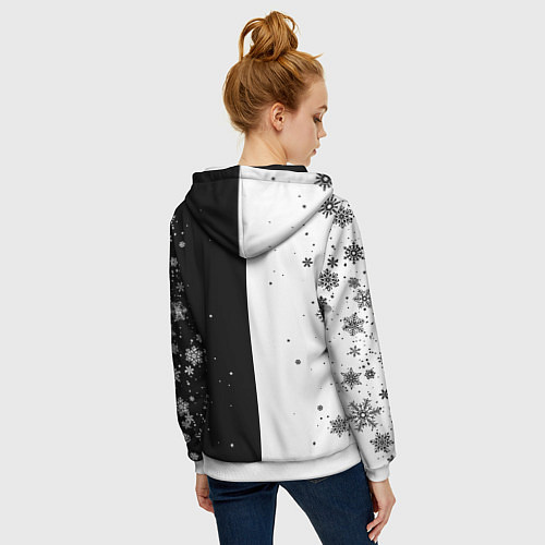 Женская толстовка на молнии НОВОГОДНИЙ МОНОКУМА ЧЁРНО БЕЛЫЙ НОВЫЙ ГОД 2022 / 3D-Белый – фото 4
