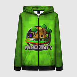 Толстовка на молнии женская Minecraft Logo Green, цвет: 3D-черный