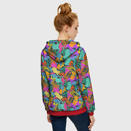 Женская толстовка на молнии Красочные Животные / 3D-Красный – фото 4