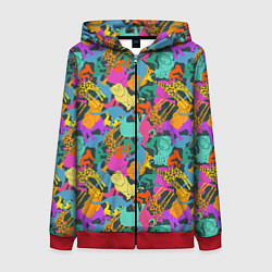 Толстовка на молнии женская Красочные Животные, цвет: 3D-красный