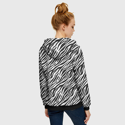 Женская толстовка на молнии Чёрно-Белые полоски Зебры / 3D-Черный – фото 4