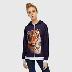 Толстовка на молнии женская Грозный Тигр Символ 2022 Года Tiger Beast, цвет: 3D-белый — фото 2