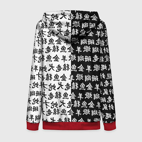 Женская толстовка на молнии ЧЁРНО БЕЛЫЕ ИЕРОГЛИФЫ / 3D-Красный – фото 2
