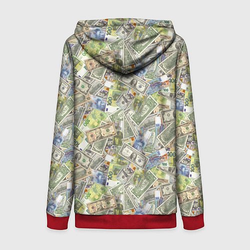Женская толстовка на молнии Разная Денежная Валюта Доллары, Евро, Франки / 3D-Красный – фото 2
