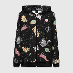 Толстовка на молнии женская Космические коты, цвет: 3D-черный