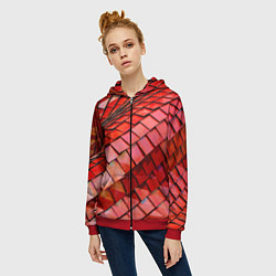 Толстовка на молнии женская Красная спартаковская чешуя, цвет: 3D-красный — фото 2