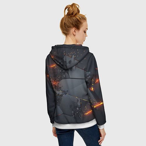 Женская толстовка на молнии НЕОНОВЫЙ ВЗРЫВ ПЛИТЫ, ОБЛОМКИ NEON EXPLOSION / 3D-Белый – фото 4