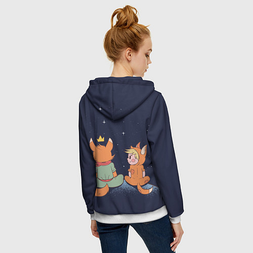 Женская толстовка на молнии Маленький принц и лис смотрят на небо / 3D-Белый – фото 4