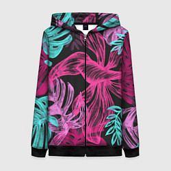 Толстовка на молнии женская Папоротниковый неон, цвет: 3D-черный