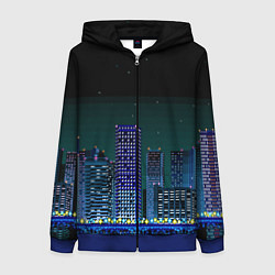 Толстовка на молнии женская Пиксельный ретро город, цвет: 3D-синий