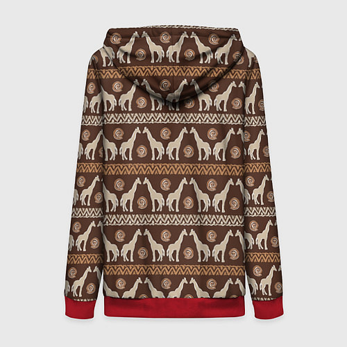 Женская толстовка на молнии Жирафы Африка паттерн / 3D-Красный – фото 2