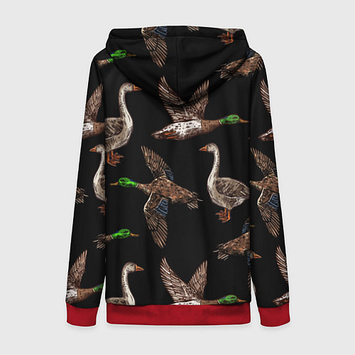 Женская толстовка на молнии Утки паттерн / 3D-Красный – фото 2