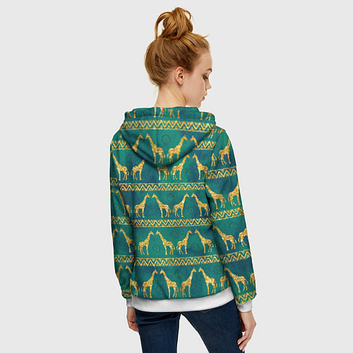 Женская толстовка на молнии Золотые жирафы паттерн / 3D-Белый – фото 4