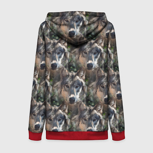 Женская толстовка на молнии Волки клипарт wolfs / 3D-Красный – фото 2