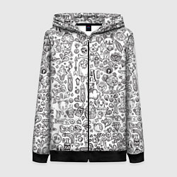 Женская толстовка на молнии Рисованные черепа и животные