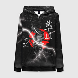 Толстовка на молнии женская Самурай Бусидо Иероглифы Samurai Lightning, цвет: 3D-черный