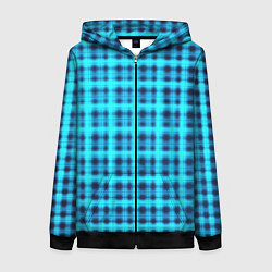 Женская толстовка на молнии Неоновый узор в клеточку Голубая клетка Светящиеся