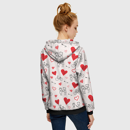 Женская толстовка на молнии Романтические сердечки / 3D-Черный – фото 4