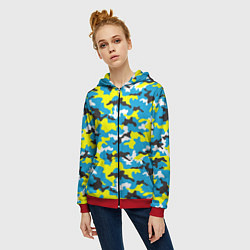 Толстовка на молнии женская Камуфляж Небесно-Синий, цвет: 3D-красный — фото 2