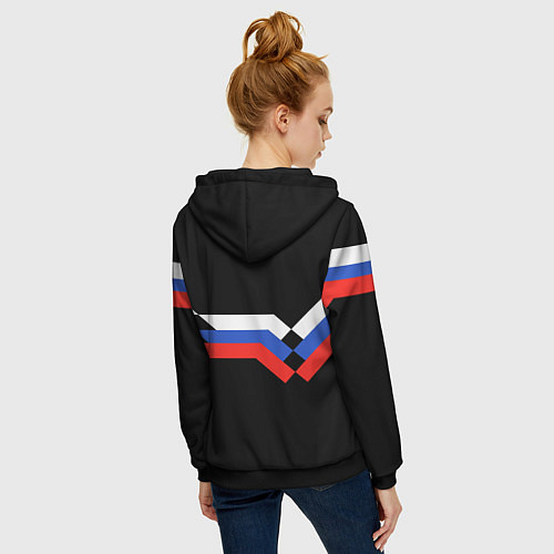 Женская толстовка на молнии РОССИЯ ТРИКОЛОР ЛИНИИ / 3D-Черный – фото 4