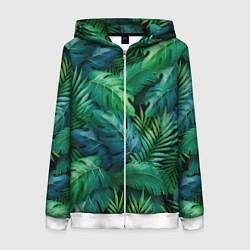 Толстовка на молнии женская Green plants pattern, цвет: 3D-белый