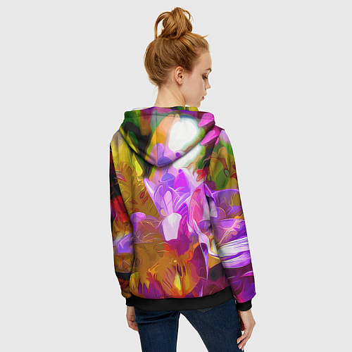 Женская толстовка на молнии Красочный цветочный узор Лето Colorful Floral Patt / 3D-Черный – фото 4