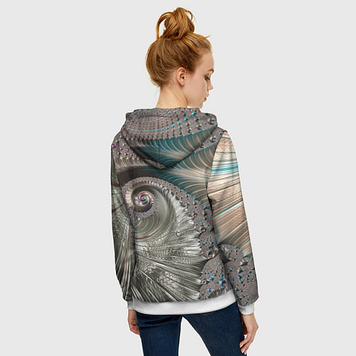 Женская толстовка на молнии Fractal pattern Spiral Серебристый фрактал спираль / 3D-Белый – фото 4