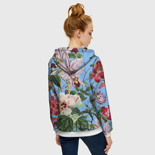 Женская толстовка на молнии Цветы Сине-Цветочный Букет / 3D-Белый – фото 4