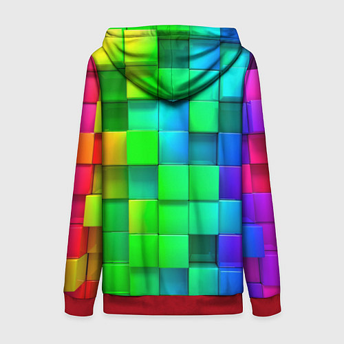 Женская толстовка на молнии РАЗНОЦВЕТНЫЕ КУБИКИ MULTICOLORED CUBES / 3D-Красный – фото 2