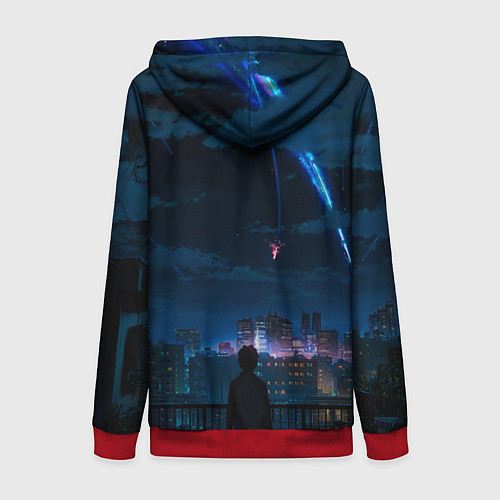 Женская толстовка на молнии Мальчик смотрит в небо / 3D-Красный – фото 2