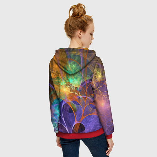 Женская толстовка на молнии Растительный абстрактный паттерн Лето Floral Abstr / 3D-Красный – фото 4