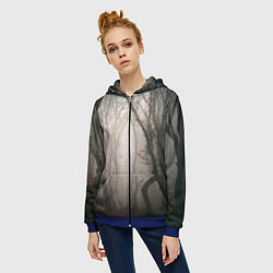 Толстовка на молнии женская Лес Туман, цвет: 3D-синий — фото 2