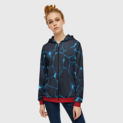 Толстовка на молнии женская Синие разломы, цвет: 3D-красный — фото 2