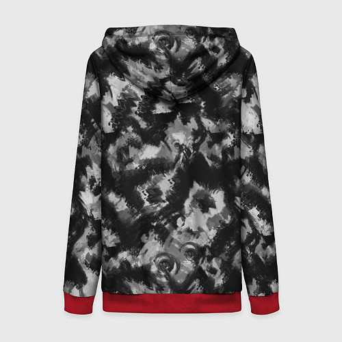 Женская толстовка на молнии Черно-белый абстрактный камуфляж / 3D-Красный – фото 2