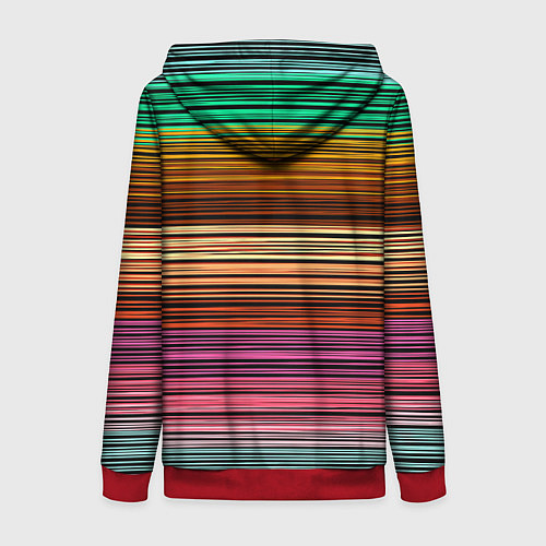Женская толстовка на молнии Multicolored thin stripes Разноцветные полосы / 3D-Красный – фото 2