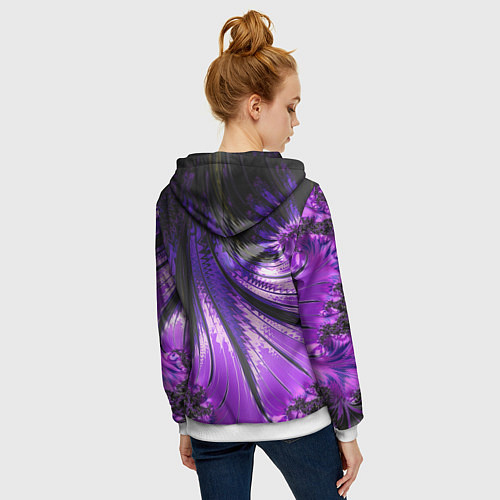 Женская толстовка на молнии Неоновый фрактал черный с фиолетовым Абстракция / 3D-Белый – фото 4