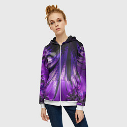 Толстовка на молнии женская Неоновый фрактал черный с фиолетовым Абстракция, цвет: 3D-белый — фото 2