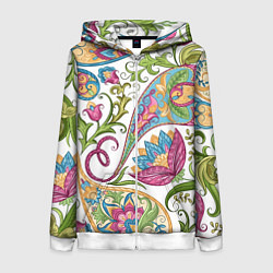 Толстовка на молнии женская Fashionable floral Oriental pattern Summer 2025, цвет: 3D-белый