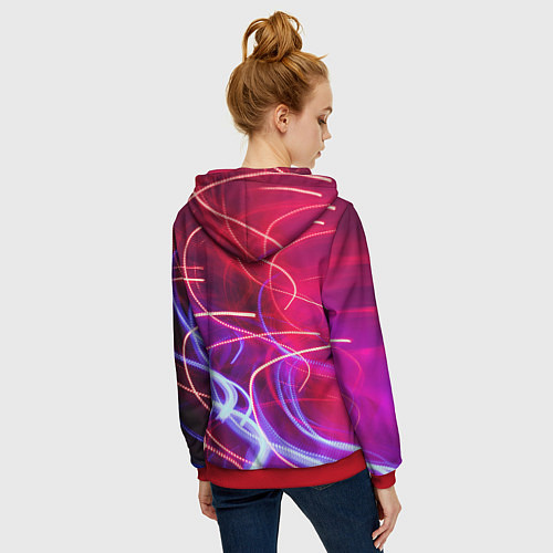 Женская толстовка на молнии Неоновые линии и фонари - Красный / 3D-Красный – фото 4