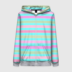 Толстовка на молнии женская Pink turquoise stripes horizontal Полосатый узор, цвет: 3D-меланж