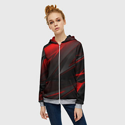 Толстовка на молнии женская Red and Black Geometry, цвет: 3D-меланж — фото 2