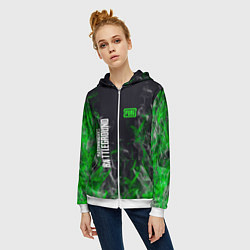 Толстовка на молнии женская Pubg - зелёное пламя, цвет: 3D-белый — фото 2