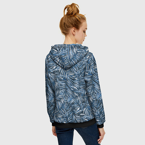Женская толстовка на молнии Тропические листья пальмы / 3D-Черный – фото 4
