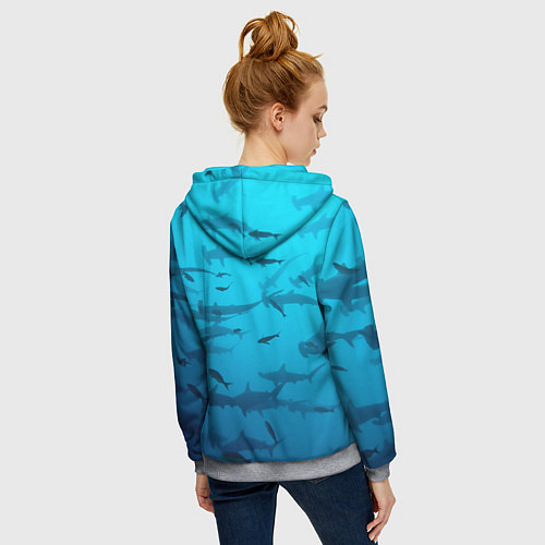 Женская толстовка на молнии Акулы - океан / 3D-Меланж – фото 4
