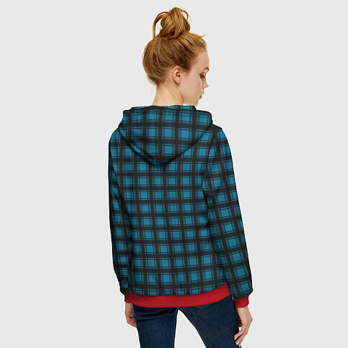 Женская толстовка на молнии Black and blue plaid / 3D-Красный – фото 4