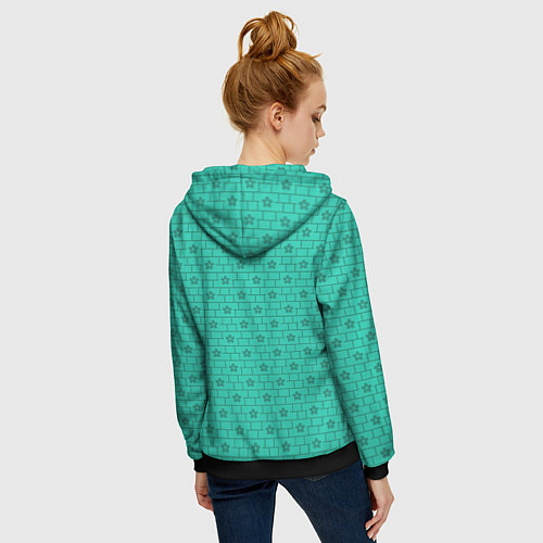 Женская толстовка на молнии Зеленые кирпичики цветочки / 3D-Черный – фото 4