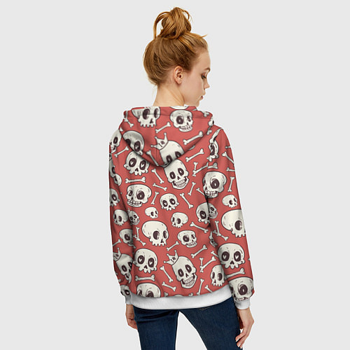 Женская толстовка на молнии Черепа на красном фоне / 3D-Белый – фото 4
