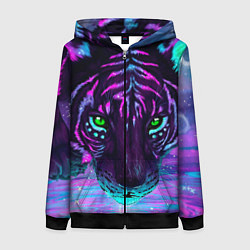 Женская толстовка на молнии Светящийся неоновый тигр